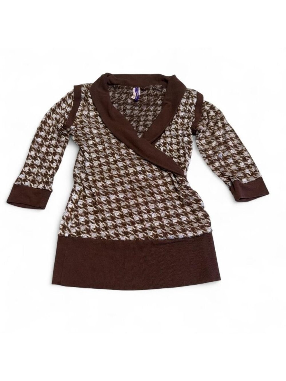Vintage Y2K Zora Fashion Houndstooth Metallic Faux Wrap Top Women's Medium Fall